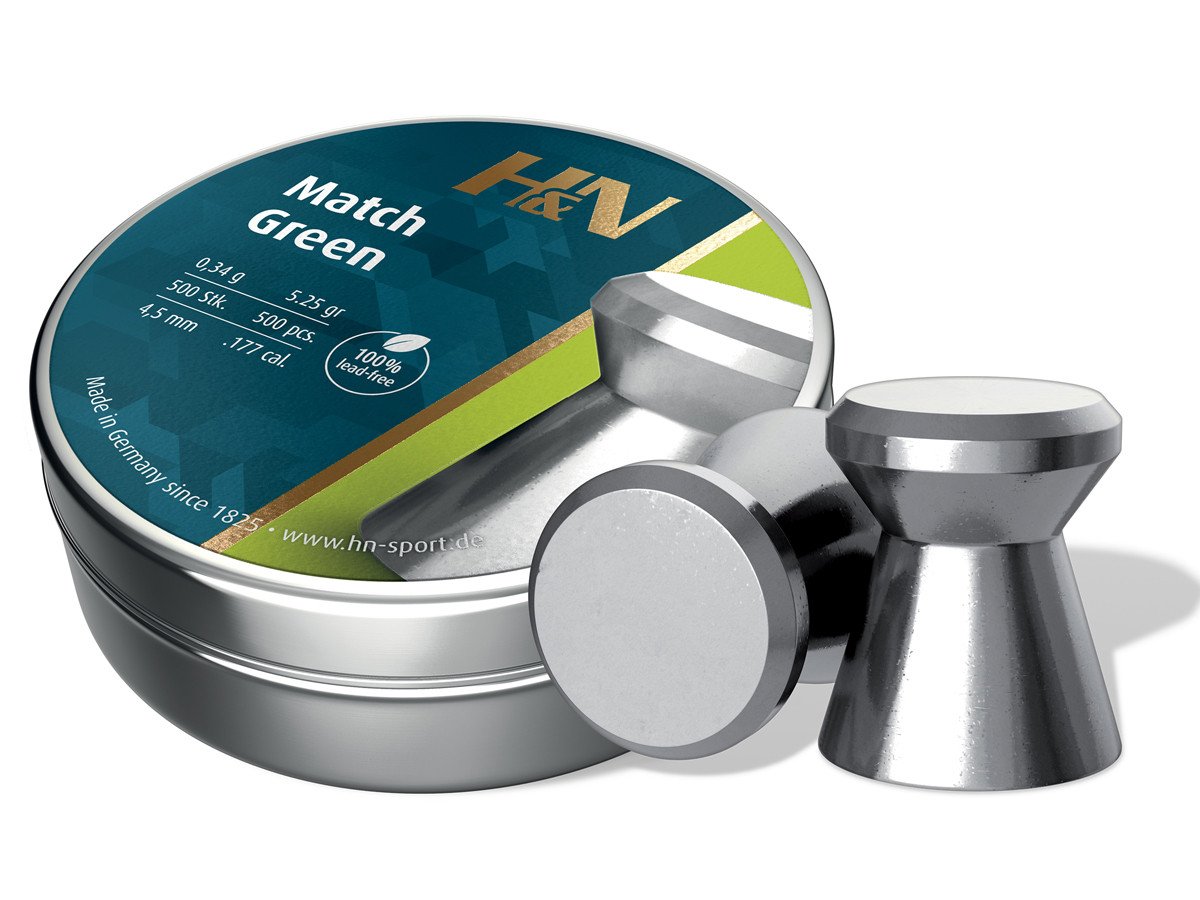 hn-match-green-pellets-177-cal-525-grains-wadcutter-lead-free-500ct_1691697712.jpg H&N Match Green .177 Cal, 5.25 gr - 500 ct - Image 1